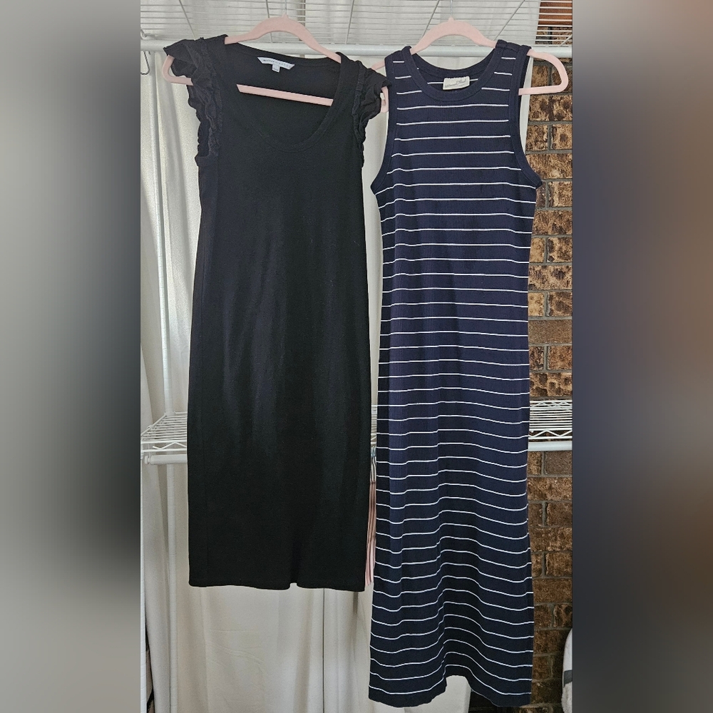 Two Knit Dresses Bundle Maxi Midi Size L Stretch Black Navy Spring EUC